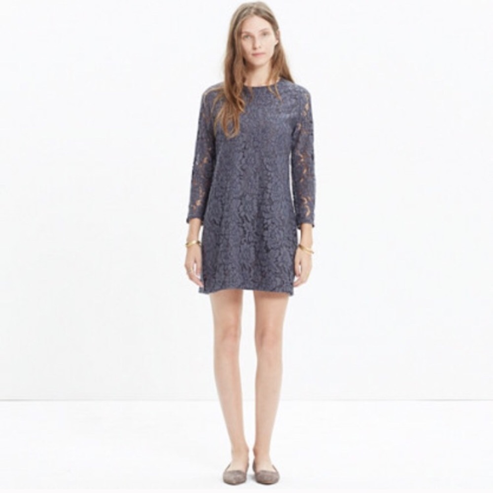 Madewell Long Sleeve Lace Dress in Gray